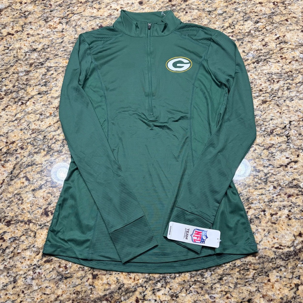 NEW NFL Team Apparel Green Bay Packers Womens Quarter Zip Pullover Green S ws